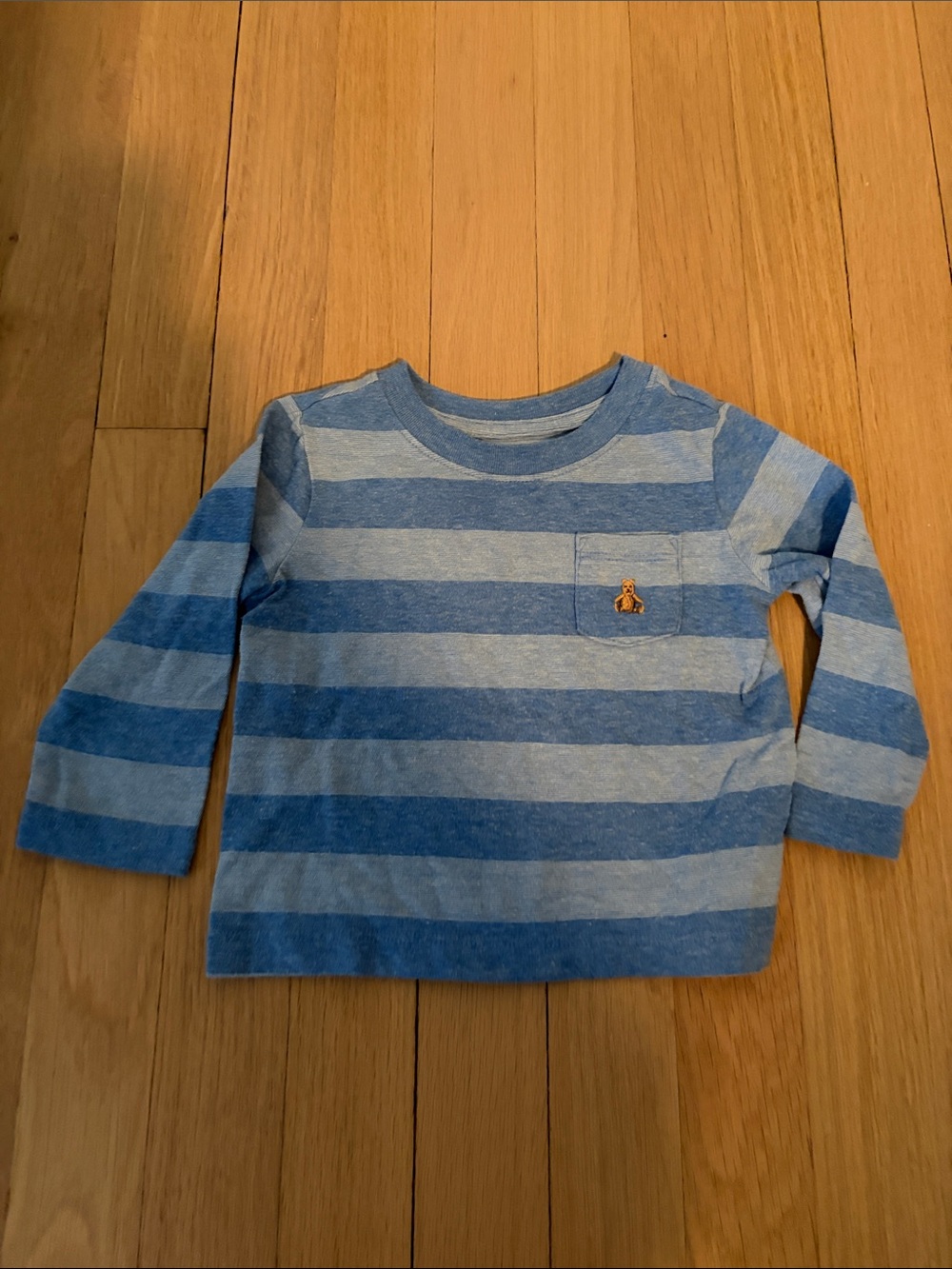 Striped Long-Sleeve Toddler Top in Light and Medium Blue